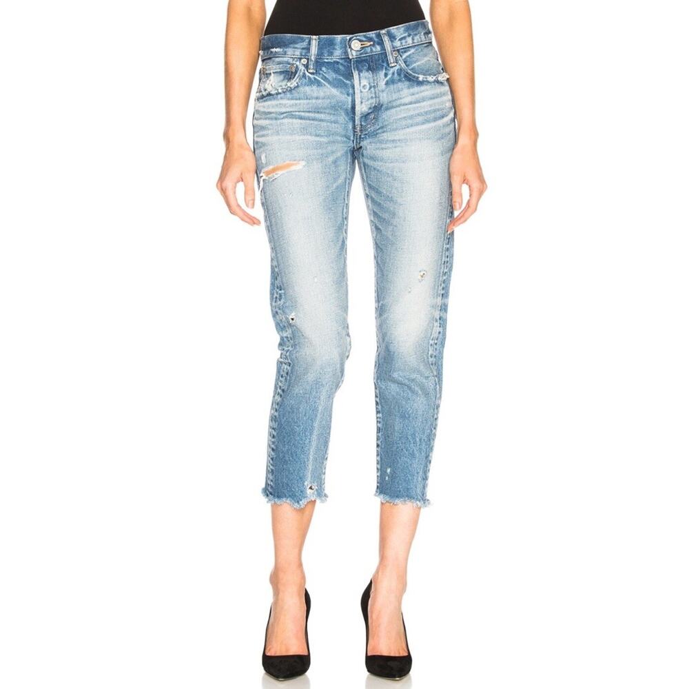 Moussy Vintage Kelly Tapered Button Fly Mid Rise Denim Jeans Distressed Japan O4